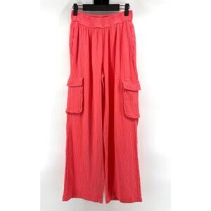 Aerie Gauze Cotton Wide Leg Cargo Pants | Pink